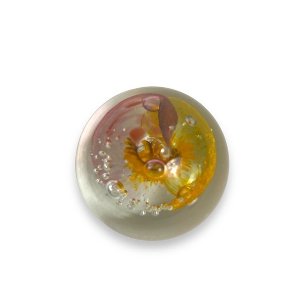 Art Glass Hand Blown Orb Paperweight Orange Red Swirls Bubbles Vintage 2" x 2" - Picture 8 of 9